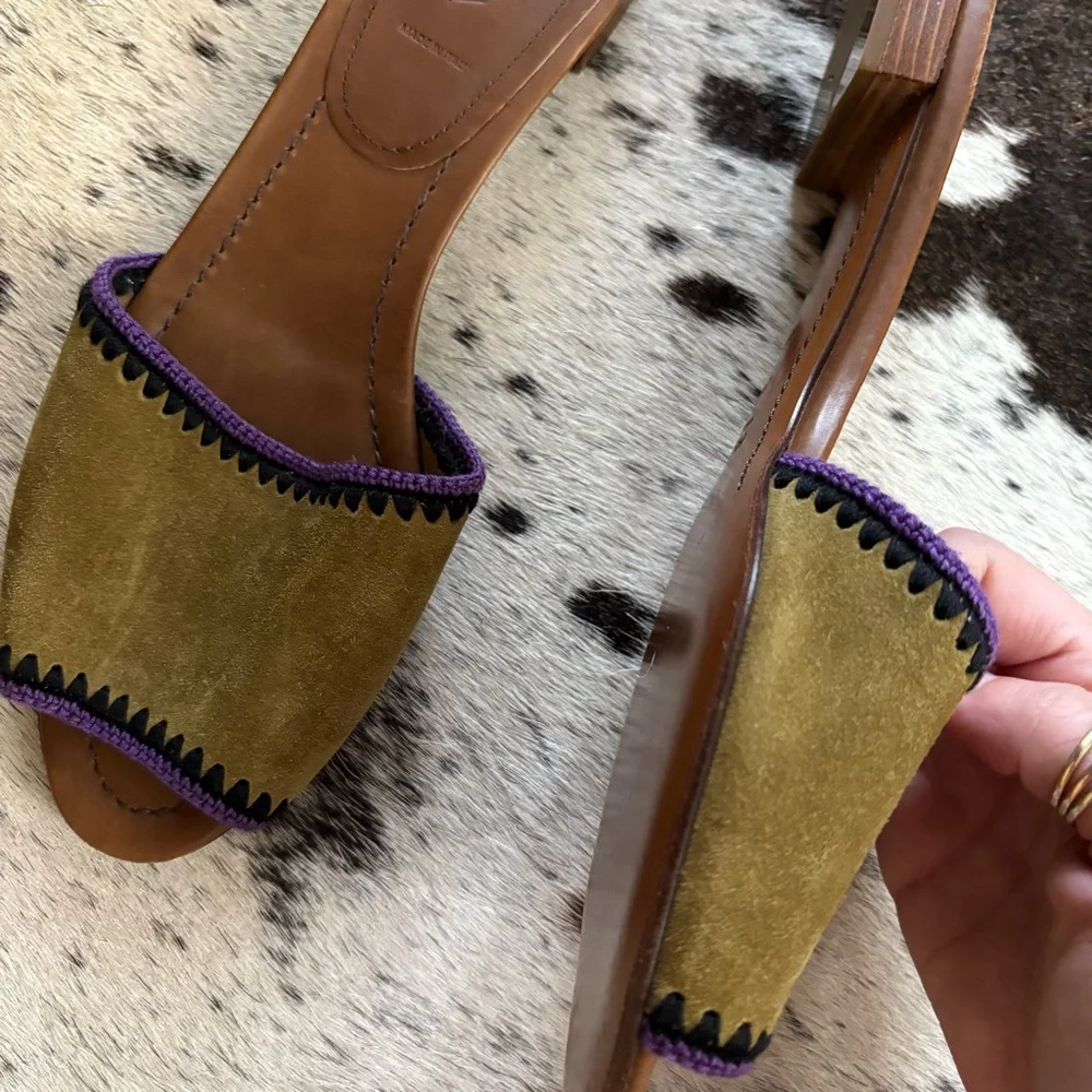 PRADA Green Suede Leather Slides Sandals Size 40 NWOT - Picture 5 of 7